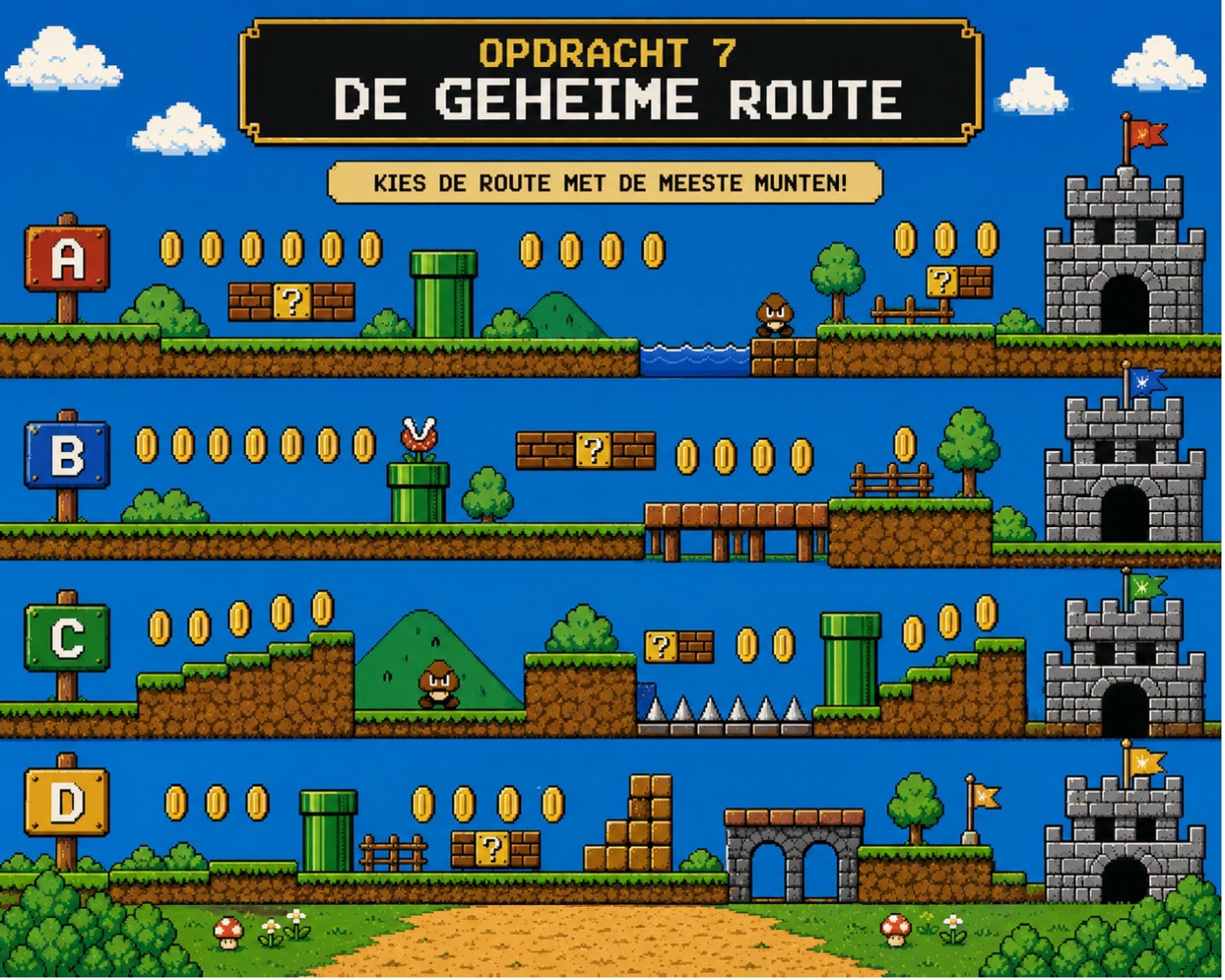 Mario route vraag met vier paden